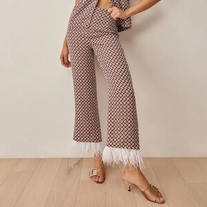 NWT Reformation Hagan Pant in Plaza Print with Feather Trim (10)